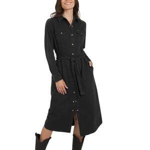 NWT Wrangler Women’s Denim Black Shirt‑Dress with Tie Waist
